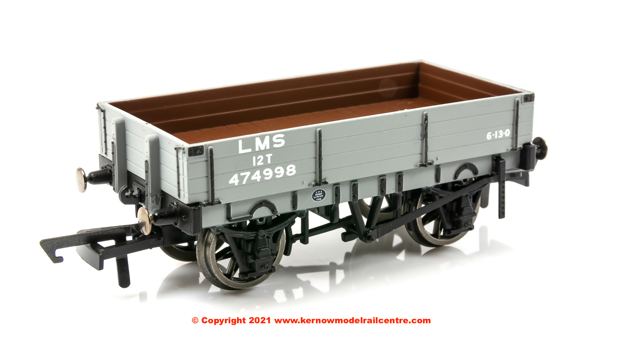 R60022 Hornby 3 Plank Open Wagon - 474998 - LMS Grey - Era 3
